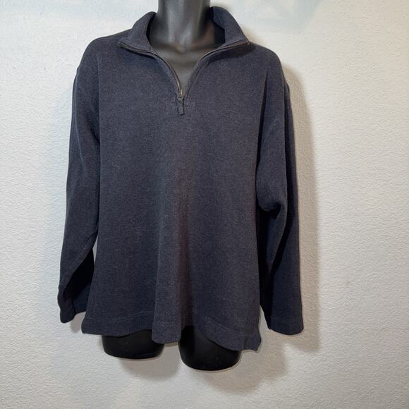Eddie Bauer Mens L Blue Gray 1/4 Zip Pullover 100% Cotton Long Sleeve Sweater - Picture 1 of 13